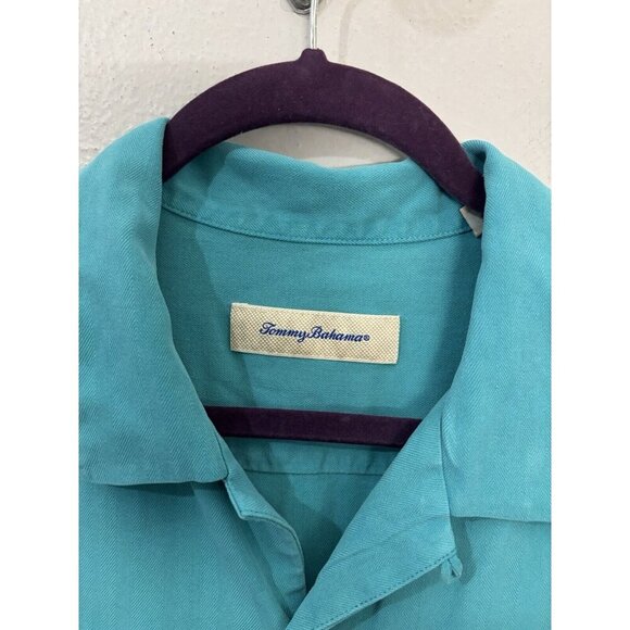 Tommy Bahama Button Up Short Sleeve Shirt Teal Blue Tropical Men Large 100% Silk - Picture 3 of 10